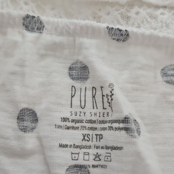 Suzy Shier Organic Cotton Lace Detail Sleeveless Polka Dot Top XS White/ Black - Picture 6 of 16